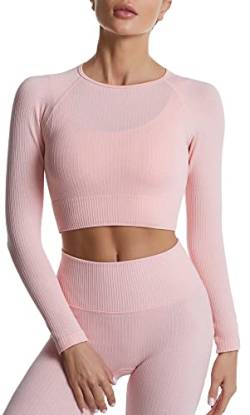 SEAUR Sport T-Shirt Damen Eng Langarm Crop Top Yoga Sportshirt Fitness Oberteil Longsleeve Workout Gym Laufshirt - L von SEAUR