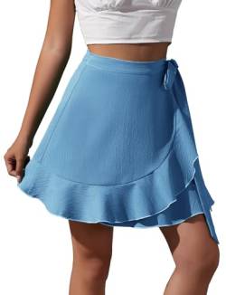 SEAUR Wickelrock Damen Kurz Sommer Minirock Elegant Hohe Taille Gekräuselter Rock S Blau von SEAUR