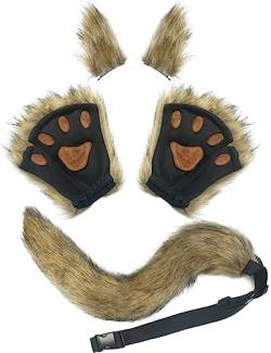SEAUR Wolf Fuchs Kostüm Tier Schwanz Ohren Pfoten Cosplay Set Haarreif für Kinder Erwachsene Halloween Karneval Fancy Party von SEAUR