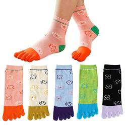 SEAUR Zehensocken Damen Fünf Finger Socken Baumwolle Sneaker Socken Bunt Blumen Atmungsaktiv 5 Paar 36-42 von SEAUR