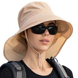 Sonnenhut Damen Sommer UV-Schutz Sonnenschutz im Freien Eimer Kappe mit Nackenschutz verstellbaren Kinnriemen für Gartenarbeit Wandern Strand von SEAUR