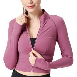 Sport Oberteile Damen Voll Zip Cropped Outdoor Seamless Atmungsaktive Sportbekleidung Laufshirt Yoga Leichte Fitness Workout Trainingsjacke Laufhemd Outdoorjacke von SEAUR