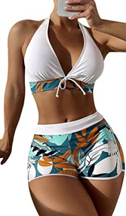 Zweiteiliger Badeanzug Damen Bikini Set Blumenmuster Swim Shorts Bademode mit Oberteile Push Up Bikini Top XL von SEAUR