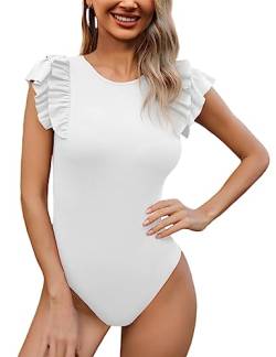 SEBOWEL Body Damen Elegant Bodysuit Rundhals Body Kurzarm Body Top Body für Frauen Weiß S von SEBOWEL