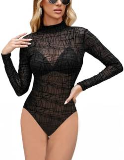 SEBOWEL Body Damen Langarm Sexy Sheer Mesh Body Transparent Mesh Body Tops Schwarz S von SEBOWEL