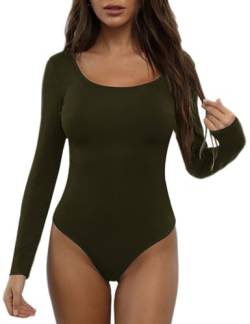 SEBOWEL Bodys für Damen Langarm Rundhals aus Baumwolle Bodysuit Tops Unterhemd Langarmbody für Frauen (XL, Grün) von SEBOWEL
