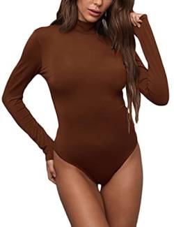 SEBOWEL Bodys für Damen Stehkragen Langarm Bodysuit Frauen Unterziehbody Damenbody mit Rollkragen (XXL, Braun) von SEBOWEL