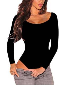 SEBOWEL Damen Body Langarm Rundhals aus Baumwolle Bodysuit Tops Unterhemd Langarmbody für Frauen (XL, Schwarz) von SEBOWEL