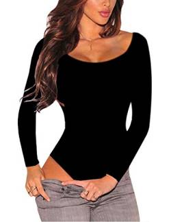 SEBOWEL Damen Body Langarm Rundhals aus Baumwolle Bodysuit Tops Unterhemd Langarmbody für Frauen Schwarz XXL von SEBOWEL