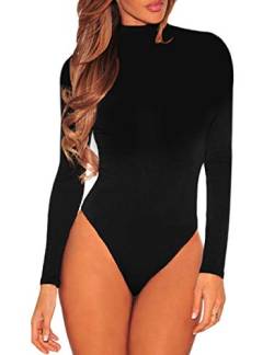 SEBOWEL Damen Body Stehkragen Langarm Bodysuit Frauen Unterziehbody Damenbody mit Rollkragen (XL, Schwarz) von SEBOWEL