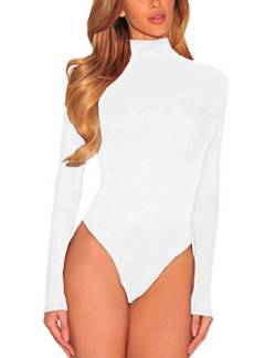SEBOWEL Damen Body Stehkragen Langarm Bodysuit Frauen Unterziehbody Damenbody mit Rollkragen (XL, Weiß) von SEBOWEL