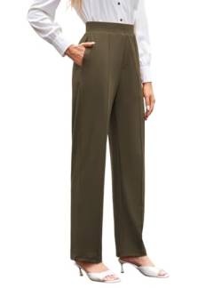 SEBOWEL Damen Freizeithose Lang Elegant High Waist Weite Hosen Businesswear mit Taschen Grün M von SEBOWEL