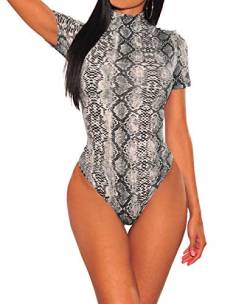 SEBOWEL Damen Sexy Strass Mesh Body Club Party Langarm Bodysuit Bluse Tops, #8 Gray, L von SEBOWEL