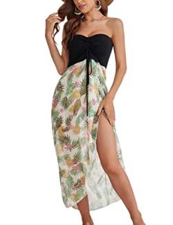 SEBOWEL Damen Strandkleider Sommer Bikini Cover Up Strandponcho Kleider Bandeau Boho Lang Kleid Schulterfrei Ärmelloses Elegant Freizeitkleid Grün XL von SEBOWEL