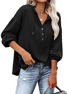 SEBOWEL Pullover Hoodie Kapuzenpullover Damen Knopfleiste Langarm Pullover Sweatshirt mit Kapuze Lose Casual Oberteil Tops von SEBOWEL