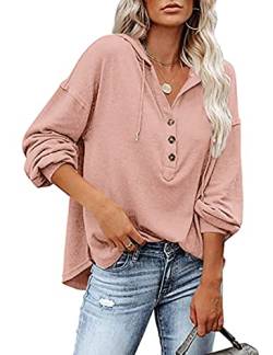 SEBOWEL Pullover Hoodie Kapuzenpullover Damen Knopfleiste Langarm Pullover Sweatshirt mit Kapuze Lose Casual Oberteil Tops von SEBOWEL