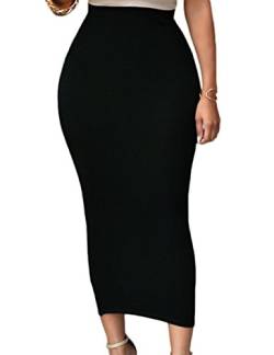 SEBOWEL Röcke für Damen Bleistiftrock Lang Elastische Taille Einfarbig Business Bleistift Röcke (XL, Schwarz) von SEBOWEL