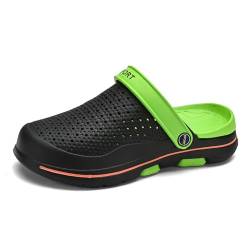 SECHRITE Herren Clogs Pantoletten Gartenschuhe Gartenclogs Slipper mit Fersenriemen Männer Garten Strand Pool Clogs Arbeiten Leicht Atmungsaktiv Gummischuhe rutschfest Badeschuhe Schwarz 42 EU von SECHRITE