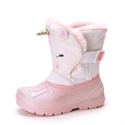 SECHRITE Kinder Winterstiefel Schneestiefel Jungen Mädchen Gummistiefel Winter Warm Gefütterte Winterschuhe Snowboots für Winter-Bootie Outdoor Schneeschuh Rutschfeste wasserdicht Cartoon Pattarn Rosa von SECHRITE