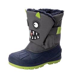 SECHRITE Kinder Winterstiefel Schneestiefel Jungen Mädchen Gummistiefel Winter Warm Gefütterte Winterschuhe Snowboots für Winter-Bootie Outdoor Schneeschuh Rutschfeste wasserdicht Cartoon Pattarn Grau von SECHRITE