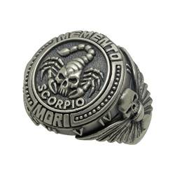 Sternzeichen Skorpion Skull Biker Memento Mori Masonic Herren Ring Sterling-Silber 925-59 (18.8) von SECRETIUM