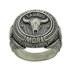 Taurus Skull Biker Freimaurer Memento Mori Herren Sterling Silber Sternzeichen Ring, Horoskop - 65 (20.7) von SECRETIUM