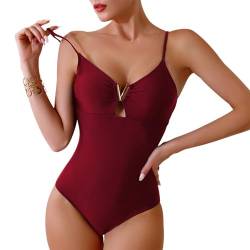 Badeanzug Damen Bauchweg V Ausschnitt Bademode Damen Sexy Push up Shape Monokini Verstellbarer Schultergurt Madeanzug Curvy Tiefer Rückenausschnitt mit Cups Rosa XXL von SEDEX