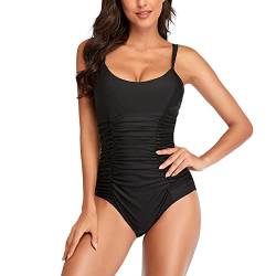 SEDEX Badeanzug Damen Bauchweg Push Up Rückenfrei Einteiler Damen Schwimmanzug Verstellbare Träger Swimsuit Monokini Sport Bademode mit Cups Frauen Beachwear Sommer(Schwarz,L) von SEDEX