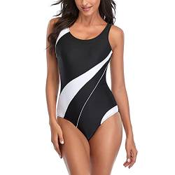 SEDEX Badeanzug Damen Bauchweg Push up Rückenfrei Shape Sport Badeanzüge Bademode Sportbadeanzug Badekleid Monokini Einteiler Hydrasuit Bedruckter Schwimmanzug Meer für Teenager Frauen, Schwarz M. von SEDEX