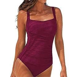 SEDEX Badeanzug Damen Sexy Einteiler Badeanzug Damen Bauchweg Monokini Sport Bademode Frauen Mollige Große Größe Schwimmanzug (Rotwein, M) von SEDEX