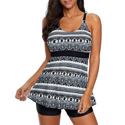 SEDEX Badeanzug Damen Tank Top Badeshorts Bauchweg Print Tankini Damen Set Swimsuits mit Badehose Bademode Zwei Teilig Schwimmen Swimsuits mit Cups Strandmode Beachwear Frauen Sommer(Schwarz&Blau,XL) von SEDEX