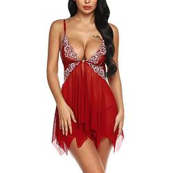 SEDEX Dessous Erotik Sexy Negligee Dessous Sexy Ouvert Babydoll Reizwäsche Damen Erotik Spitze Lingerie Split Offen G-String(Rot-2,S) von SEDEX