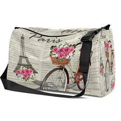 Leder Sport Turnbeutel Paris Vintage Hintergrund Weekender Tasche für Damen und Herren Handgepäcktasche Eiffeltasche Reisetasche, Farbig., S von SEEKJOYS