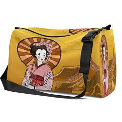 Leder Sport Turnbeutel Traditionelle japanische Geisha Weekender Tasche für Damen und Herren Handgepäcktasche Japanische Frau Reise Duffel Bag, Farbig., S von SEEKJOYS