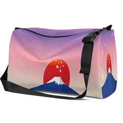 Leder-Sporttasche, japanische rote Sonne, Wochenendtasche, für Damen und Herren, Handgepäcktasche, Fuji-Reisetasche, Farbig., S von SEEKJOYS