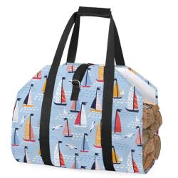 SEEKJOYS Hand-Painted Sailboats and Seagulls Firewood Log Carrier Sturdy Fireplace Wood Carring Bag Cartoons Heavy Duty Tote Log Holder for Barbecue Campin von SEEKJOYS