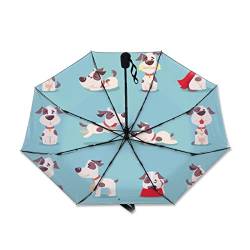 SEEKJOYS Regenschirm, niedlicher Hunde-Illustration, Reise-Regenschirm, Cartoon-Welpe, UV-Schutz, stark, kompakt, stilvoll, automatisches Öffnen/Schließen, tragbarer Regenschirm für Regen im Freien, von SEEKJOYS