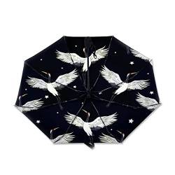 SEEKJOYS Reise-Regenschirm mit japanischem Kranich, Aquarell-Muster, UV-Schutz, stark, kompakt, stilvoll, automatisches Öffnen/Schließen, tragbarer Regenschirm für Regen, Außenbereich, multi, INNER von SEEKJOYS
