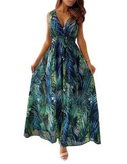 SEEKWISH Damen Sommerkleider Floral Lang Strandkleid V-Ausschnitt Ärmellos,Weiß, S von SEEKWISH