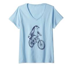 Damen SEEMBO Pinguin Fahrrad Fahrrad Radfahren Biker Biking Bike T-Shirt mit V-Ausschnitt von SEEMBO