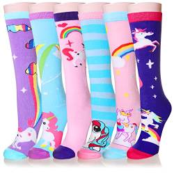 Girls Knee High Socks Funny Cartoon Long Tall Boot Cotton Kids Warm Stockings Novelty Childs Cute Animal Socks (6 Pairs Unicorn-A) von SEEYAN