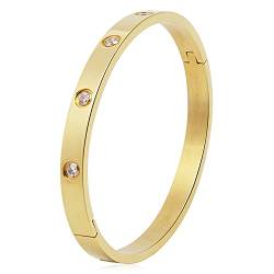 SEFILKO Luxuriöser vergoldeter Edelstahl mit CZ-Stein im einfachen Stil Liebes-Armband-Armband für Damen Herren (Gold FullCZ Size 16) von SEFILKO