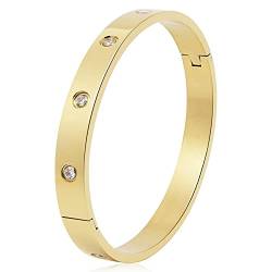 SEFILKO Luxuriöser vergoldeter Edelstahl mit CZ-Stein im einfachen Stil Liebes-Armband-Armband für Damen Herren (Gold FullCZ Size 19) von SEFILKO