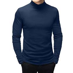 SEGANUP Herren Langarmshirt Sweatshirt mit hohem Kragen Slim Fit Pullover, Marine, Large von SEGANUP