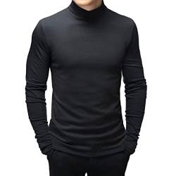 SEGANUP Herren Langarmshirt Sweatshirt mit hohem Kragen Slim Fit Pullover, Schwarz , XXXL von SEGANUP