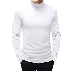 SEGANUP Herren Langarmshirt Sweatshirt mit hohem Kragen Slim Fit Pullover, Weiß, Medium von SEGANUP