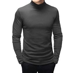 SEGANUP Herren Langarmshirt Sweatshirt mit hohem Kragen Slim Fit Pullover, grau, Large von SEGANUP