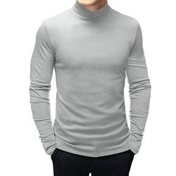 SEGANUP Herren Langarmshirt Sweatshirt mit hohem Kragen Slim Fit Pullover, hellgrau, XX-Large von SEGANUP