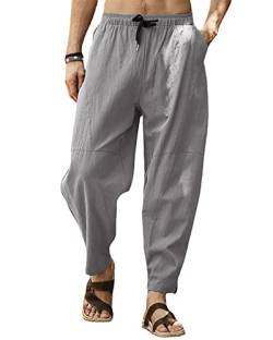 SEGANUP Leinenhose für Herren Leichte Sommerhose Casual Elastische Taille Hosen Strand Yogahosen, grau, XXL von SEGANUP