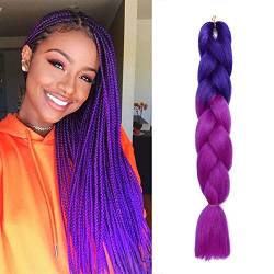 1 Packs Haarverlängerung Crochet Braids Extensions Flechten Hair Braiding Haar Synthetik 24 Zoll Königsblau & Fuchsia von SEGO